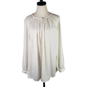 Lane Bryant Womams Blouse Cream W/ Gold Polka Dot Print Size 18